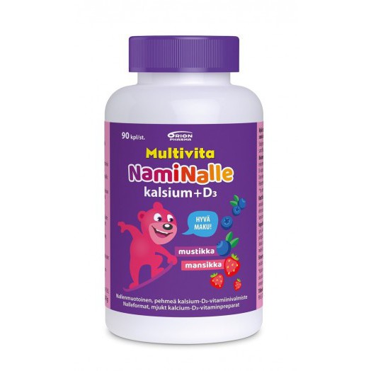 Multivita NamiNalle Calcium + D3 Мультивита кальций + Д3 для детей,90 жевательных таблеток 