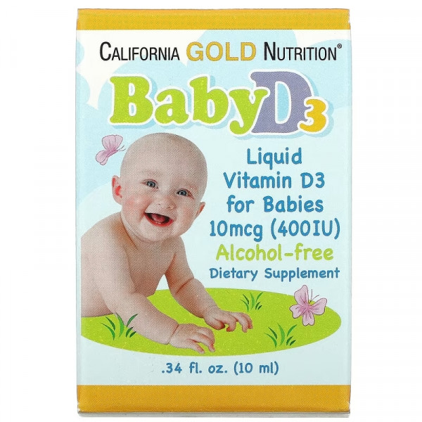 California Gold Nutrition, Детский витамин D3, жидкий витамин D3 для детей, 10 мкг (400 МЕ), 10 мл