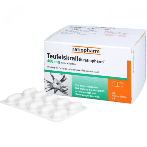 TEUFELSKRALLE-RATIOPHARM FILMTABLETTEN* ДЬЯВИЛЬСКИЙ КОГОТЬ-РАТИОФАРМ ТАБЛЕТКИ, ПОКРЫТЫЕ ПЛЕНОЧНОЙ ОБОЛОЧКОЙ* 100 ШТУК