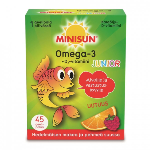 MINISUN OMEGA-3 + D3 JUNIOR GEELIPALA 45 KPL, МИНИСАН ОМЕГА-3 + ВИТАМИН Д3 ДЛЯ ДЕТЕЙ, 45 ШТ 