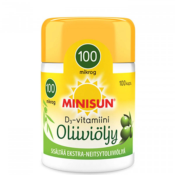 MINISUN D-VITAMIINI OLIIVIÖLJY 100 MIKROG 100 KAPS, МИНИСАН ОЛИВКОВОЕ МАСЛО С ВИТАМИНОМ D 100 МИКРОГ 100 КАПС