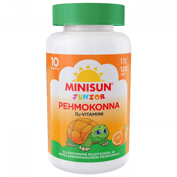 MINISUN JUNIOR PEHMOKONNA D3-VITAMIINI 10 MIKROG 120 KPL,  МНИСАН ВИТАМИН D3 10 мкг для детей, 120 шт