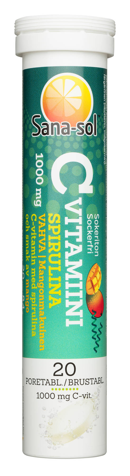 Sana-sol instant C-vitamin spirulina-mango Сана-сол растворимые таблетки вит С со спирулиной 