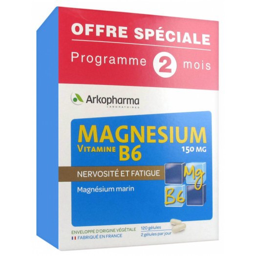 Arkopharma Magnesium Vitamin B6 150 mg Аркофарма  Магний, витамин B6, 150 мг, 120 капсул, специальное предложение