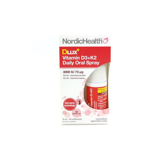 Nordic Health Dlux+ Daily Oral Spray - D3 + K2 - Vitamiinisuusuihke Nordic Health Dlux + Daily Oral Spray - D3 + K2 - Витаминный спрей 12 мл