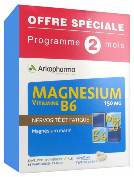 Arkopharma Magnesium Vitamin B6 150 mg Аркофарма  Магний, витамин B6, 150 мг, 120 капсул, специальное предложение