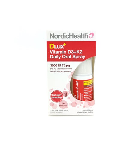Nordic Health Dlux+ Daily Oral Spray - D3 + K2 - Vitamiinisuusuihke Nordic Health Dlux + Daily Oral Spray - D3 + K2 - Витаминный спрей 12 мл